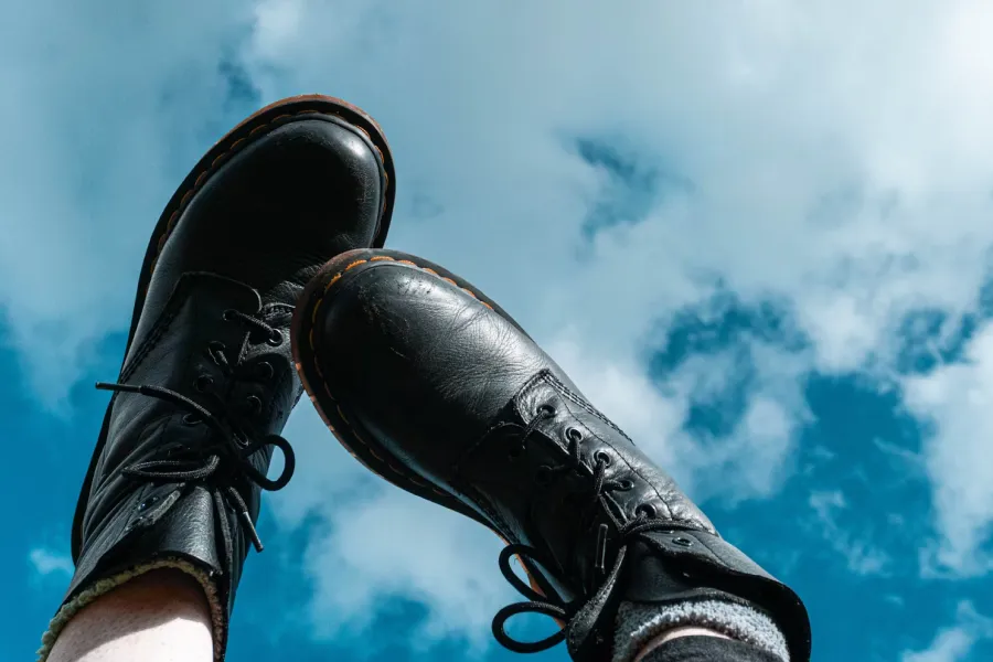 Black Leather Lace-Up Boots for Women