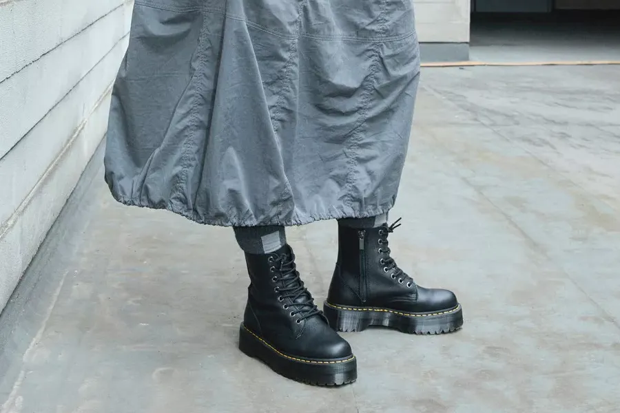 Black Leather Lace-Up Boots for Women